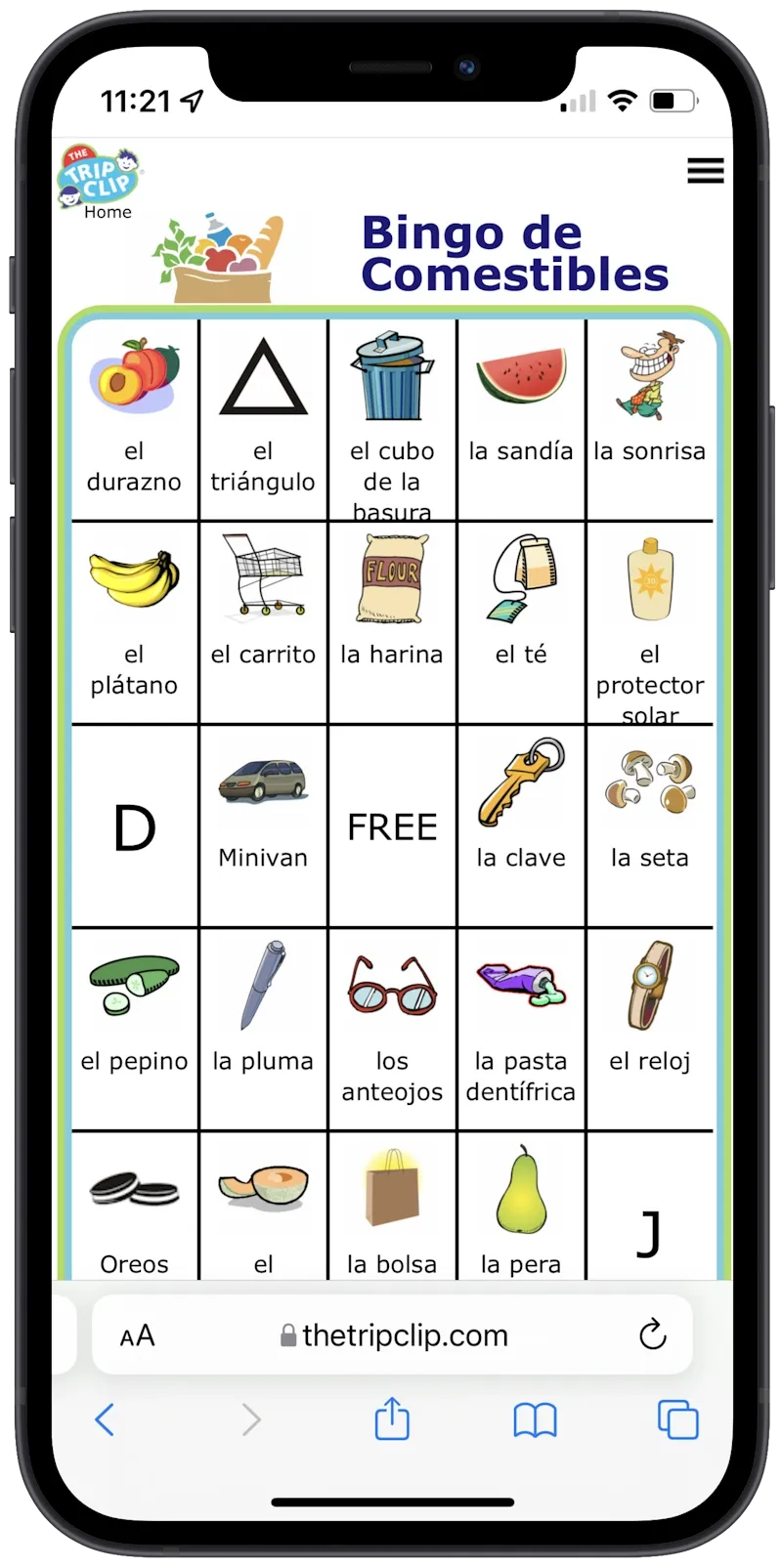 Bingo board with a grocery bag at the top